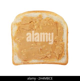 Peanut butter on a slice of toast isolated on a white background Stock Photo