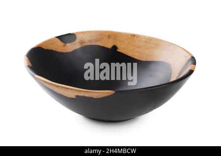 African wooden black bowl empty isolated on a white background Stock Photo