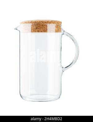 Empty glass jug with cork bung isolated on a white background Stock Photo