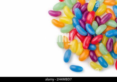 Jelly beans and space for text isolated on a white background Stock Photo