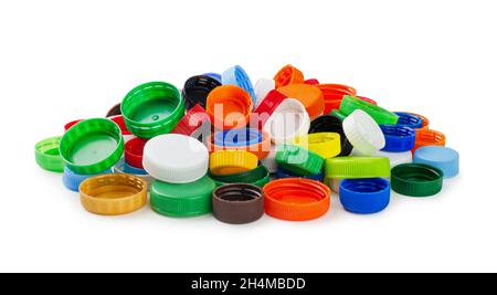Plastic bottle caps isolated on white background Stock Photo