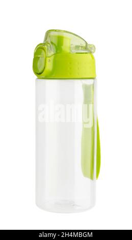 Green empty water bottle Isolated on white background. Stock Photo