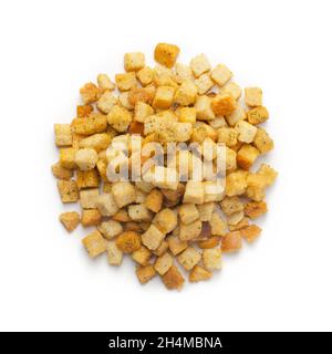 Pile of garlic white bread croutons isolated over the white background Stock Photo