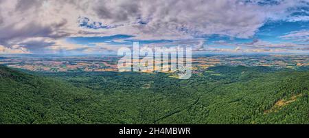 Mountain panorana. Aerial view of Sleza mountain near Wroclaw in poland. Nature background Stock Photo