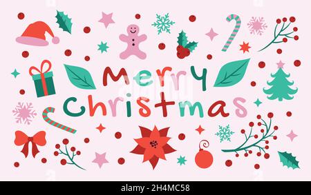 Christmas details set in a modern flat art style. Stock Vector