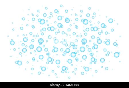 Fizz. Underwater blue fizzing air, water or oxygen  bubbles on white  background. Fizzy sparkles in sea, aquarium.  Undersea vector texture. Stock Vector