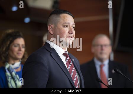 Washington, United States. 03rd Nov, 2021. Rep. Tony Gonzales, R-TX, speaks during a news conference on the nationwide outcomes of Election Day 2021 at the US Capitol in Washington, DC., on Wednesday, November 3, 2021. Photo by Bonnie Cash/UPI. Credit: UPI/Alamy Live News Stock Photo