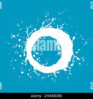 White milk splash and drops isolated on blue background. Yogurt. Vector illustration. Stock Vector