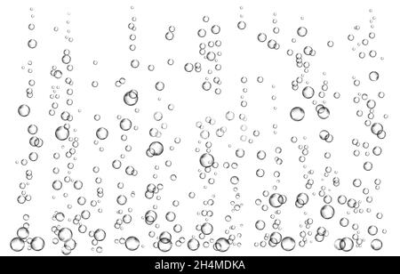 Effervescent drink. Underwater  black fizzing air bubbles on white  background. Fizzy sparkles in water, sea, aquarium, ocean. Fizz. Undersea vector t Stock Vector