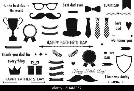 Happy Father’s Day labels set. Flat style vector logo and emblems for greeting card, barbershop, t-shirt design. Stock Vector