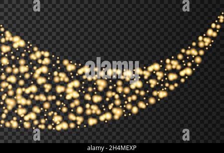 Gold neon circles wave lights effects isolated on black transparent background. Shining  golden   sparkles. Firework. Vector design element. Stock Vector