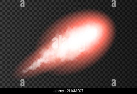 Flame and smoke from space rocket launch. Fire, comet or meteor on transparent background.  Spaceship take off. Plane jets track or ship trail. Vector Stock Vector