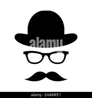 Glass, hat, mustache. Happy Father’s Day labels. Flat style vector logo and emblems for barbershop, greeting card, men's club, t-shirt design. Stock Vector