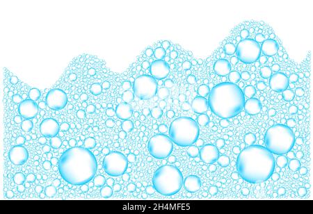 Foam isolated on transparent background. Blue soap or shampoo bubbles realistic texture. Vector suds effect. Stock Vector