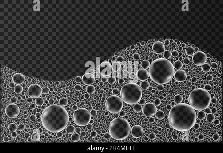 Foam isolated on transparent background. White soap or shampoo bubbles realistic texture. Vector suds effect. Stock Vector