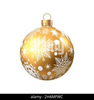 Golden  Christmas  ball  with pattern  isolated on white background. Xmas  tree decoration. Vector gold bauble. Stock Vector