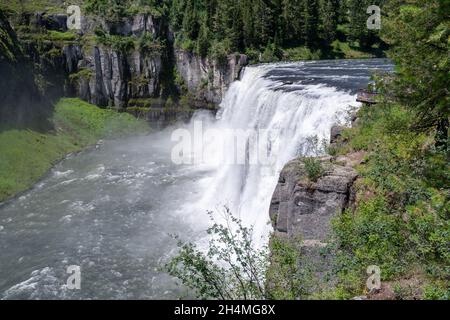 Upper Mesa Falls waterfall in Idaho during the summer Stock Photo