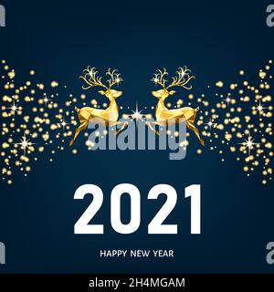 Christmas gold pattern. Golden, white decoration. Happy New Year blue ...