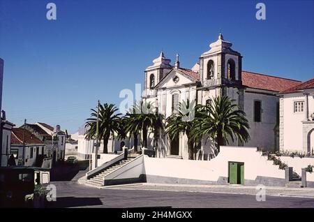 Igreja Matriz de São Pedro, church in Palmela, Portugal, 50 years ago.   Vintage transparency film photograph from 1969. Stock Photo