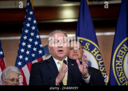 United States House Minority Whip Steve Scalise (Republican of Louisiana) offers remarks during a news conference at the US Capitol in Washington, DC, Wednesday, November 3, 2021. Credit: Rod Lamkey/CNP Stock Photo