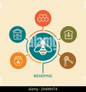 Beekeeping icon and agriculture infographics. Bee Farm sign. Graph symbol for your web site design, logo, app, UI. Vector illustration Stock Vector