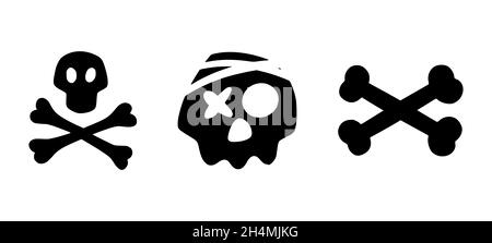 Skull icons set. Skulls and crossbones in hand drawn style. Vector illustration isolated in white background Stock Vector
