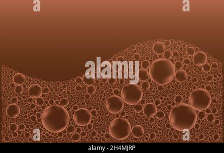Top view of hot chocolate, cocoa or coffee cappuccino milk foam background. Brown air bubble. Vector illustration. Stock Vector