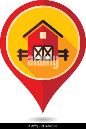 Barn pin map icon. Farm animal Map pointer. Map marker. Graph symbol for your web site design, logo, app, UI. Vector illustration Stock Vector