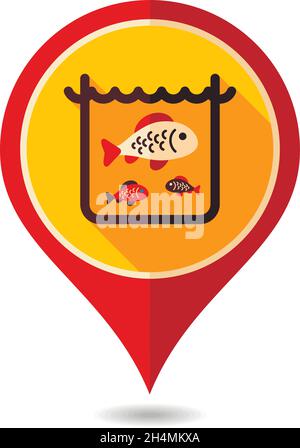 Fish in a pond or aquarium pin map icon. Farm animal Map pointer. Map marker. Graph symbol for your web site design, logo, app, UI. Vector illustratio Stock Vector