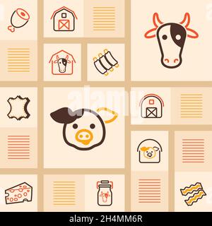Farm animal icons set. Cow and Pig. Graph symbol for your web site design, logo, app, UI. Vector illustration, EPS10. Stock Vector