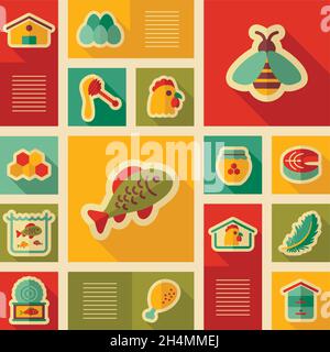 Farm animal icons set. Fish and Bee. Graph symbol for your web site design, logo, app, UI. Vector illustration, EPS10. Stock Vector