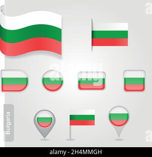 The Bulgarian flag - set of icons and flags. glossy and matte on a white background. Stock Vector