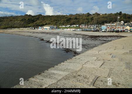 Lyme Regis, view from the Cobb across Monmouth beach, Dorset, England, UK Stock Photo