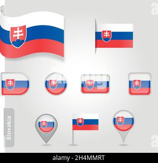 The Slovakia flag - set of icons and flags. glossy and matte on a white background. Stock Vector