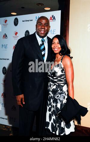 (L-R) Former NBA Player Earvin 'Magic' Johnson and Earlitha 'Cookie' Kelly attends red carpet arrivals for the 29th Annual The Gift of Life Gala at the Century Plaza Hotel on May 18, 2008 in Los Angeles, California. Credit: Jared Milgrim/The Photo Access Stock Photo