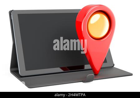 Tablet computer with map pointer. 3D rendering isolated on white background Stock Photo