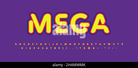 Bold bright font alphabet with color contour for sweet headline and logo. Funny letters and numbers for nuts, caramel, candy, gum, food and drink Stock Vector