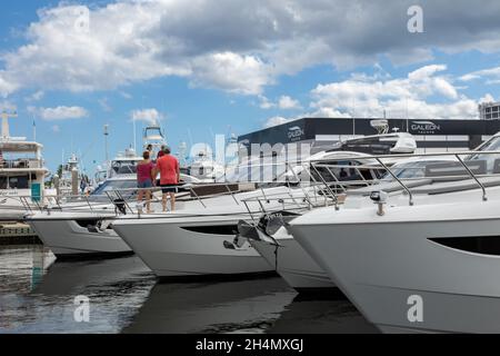 Fort Lauderdale, USA. 31st Oct, 2021. 62nd annual Fort Lauderdale International Boat Show (FLIBS), which will be making waves October 27th-31st at the Bahia Mar Yachting Center (801 Seabreeze Blvd., Fort Lauderdale, FL 33316). Owned by the Marine Industries Association of South Florida (MIASF) and produced by Informa Markets, FLIBS offers the largest in-water presence of boats and marine exhibits. (Photo by Yaroslav Sabitov/YES Market Media/Sipa USA) Credit: Sipa USA/Alamy Live News Stock Photo