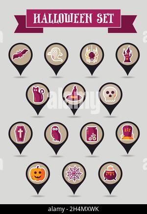 Set of halloween mapping pin icon, vector illustration eps 10 Stock Vector
