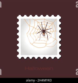 Spider web and spider halloween stamp, vector illustration eps 10 Stock Vector