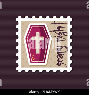 Halloween Coffin stamp, vector illustration eps 10 Stock Vector
