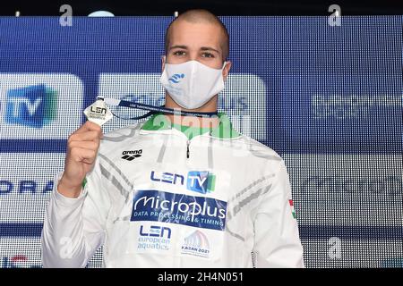 Szebasztian Szabo HUN Hungary Gold Medal 100m Butterfly Men Final  Kazan - Russia 03/11/2021 Aquatics Palace  LEN European Short Course Swimming Championships Photo Andrea Staccioli / Deepbluemedia / Insidefoto Stock Photo