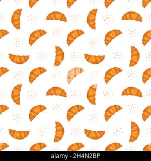 Seamless pattern with croissants. Cute print with pastries for cafe and restaurant menus, textiles, paper and design. Vector flat illustration Stock Vector