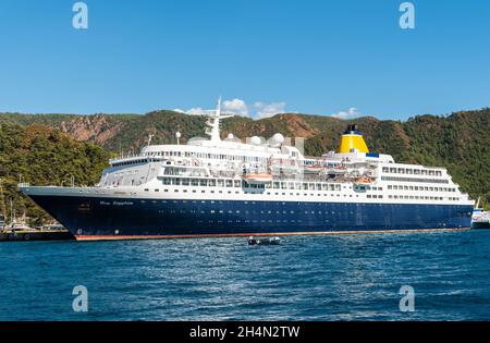 Marmaris, Mugla, Turkey – September 30, 2020. Blue Sapphire cruise ship in Marmaris, Turkey. Stock Photo