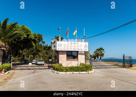 Urla, Izmir, Turkey – October 3, 2020. Entrance to the Karantina Island in Urla town of Izmir province in Turkey. During the 19th century the island w Stock Photo