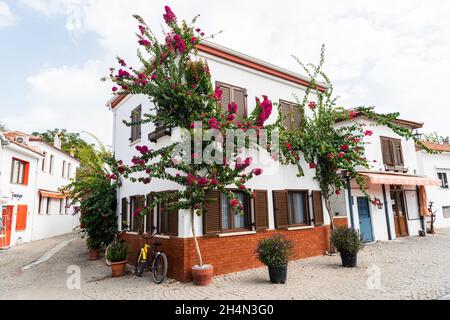 Sigacik, Izmir, Turkey – October 5, 2020. Historic buildings in Sigacik neighborhood of Seferihisar district of Izmir Province in Turkey. Stock Photo