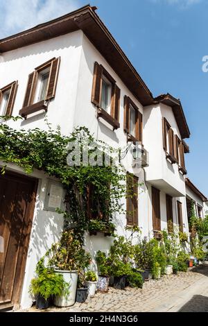 Sigacik, Izmir, Turkey – October 5, 2020. Historic buildings in Sigacik neighborhood of Seferihisar district of Izmir Province in Turkey. Stock Photo