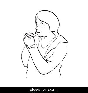 half length man lighting a cigarette illustration vector isolated on white background line art. Stock Vector
