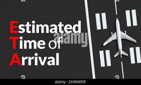 Business acronym ETA or Estimated Time of Arrival. Abstract plane on the road. Stock Photo