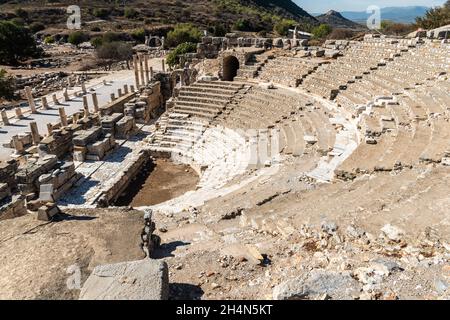 Ephesus, Turkey – November 2, 2020. Odeon (bouleterion) theatre at Ephesus ancient site in Turkey. This 5,000-seat theatre was used primarily for muni Stock Photo